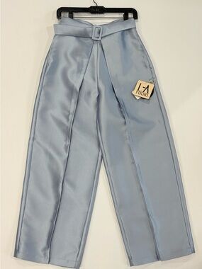LA FUORI Pale Blue Belted Wide-Leg Trousers